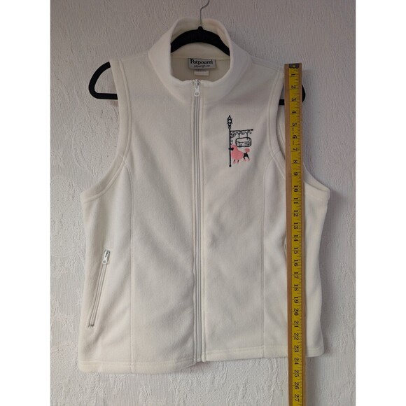 Potpourri White Fleece Zippered Vest Women Large Cute Embroidered Pink Poodle - Picture 9 of 10